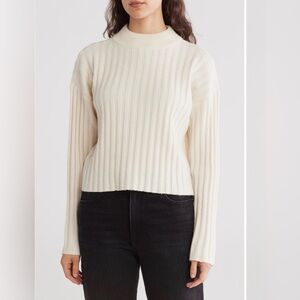 Madewell Cream Ribbed mock neck Turtleneck Sweater